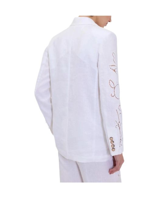 ERMANNO FIRENZE White Floral Embroidered Blazer