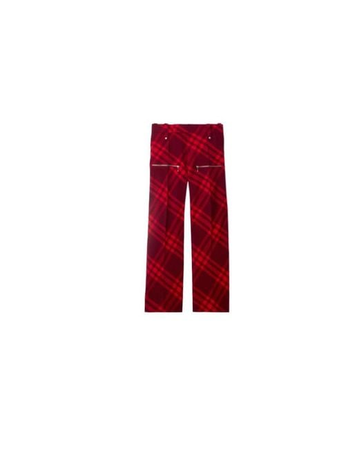 Burberry Red Plaid-Checked Low-Rise Trousers for men