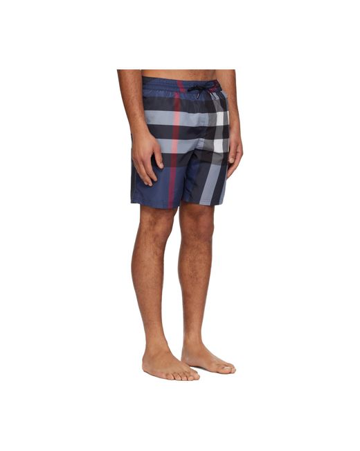 Burberry Blue Plaid Swim Trunks for men