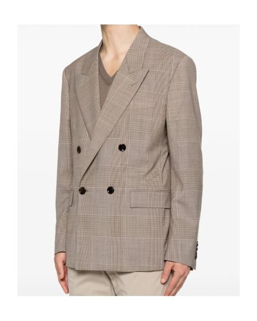 Lardini Brown Double-Breasted Check-Pattern Blazer for men