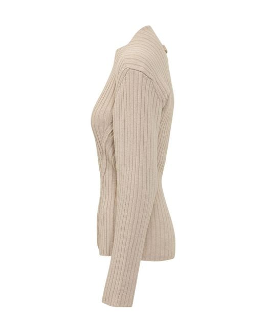 Victoria Beckham Natural Ribbed Fitted Knitted Jumper