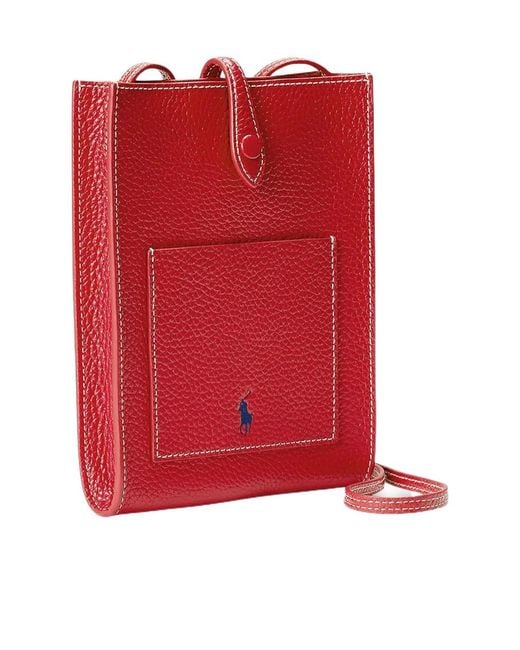 Polo Ralph Lauren Red Pebbled Leather Crossbody Bag