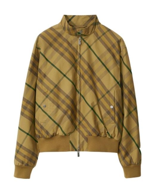 Burberry Green Check Printed Zipped Bomber Jacket for men