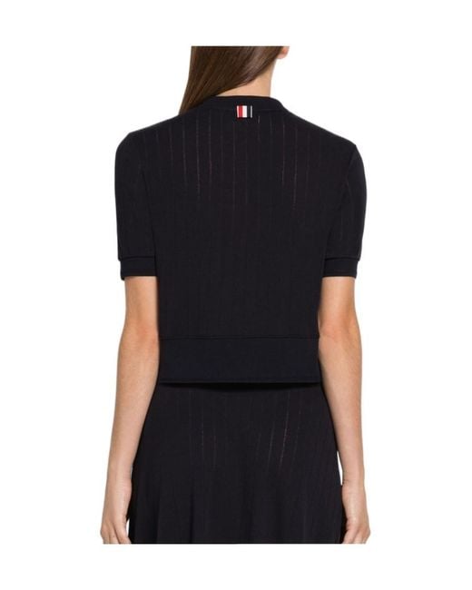 Thom Browne Blue Pointelle Knit Short-Sleeve Cardigan