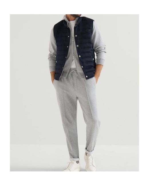 Brunello Cucinelli Blue Lightweight Cashmere Flannel Down Vest for men