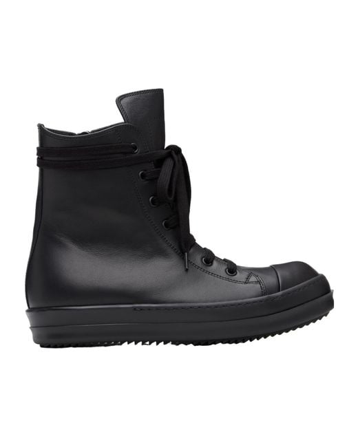 Rick Owens Black Lace-Up High-Top Casual Sneakers for men
