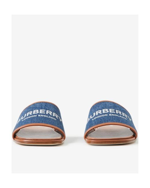Burberry Blue Logo-Print Denim Slides