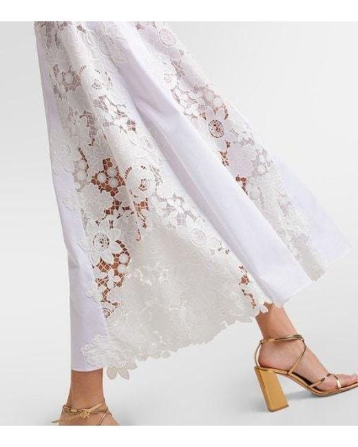 Oscar de la Renta White Halterneck Cotton Lace Midi Dress