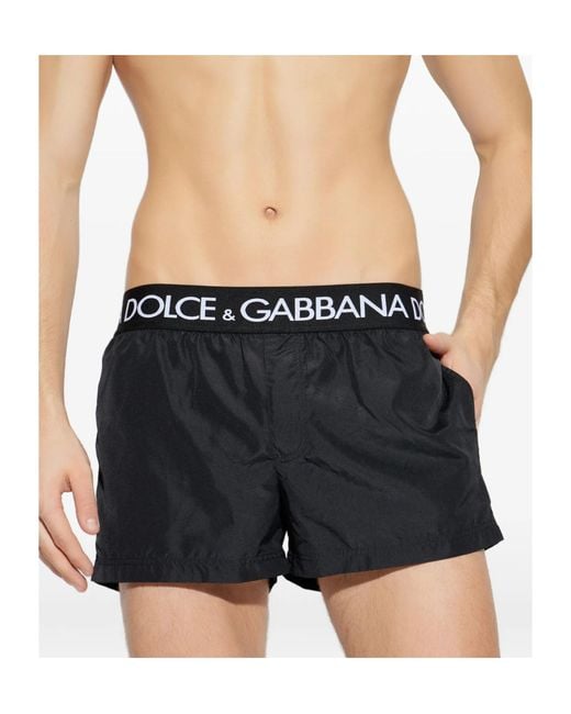 Dolce & Gabbana Black Logo Waistband Swim Shorts for men