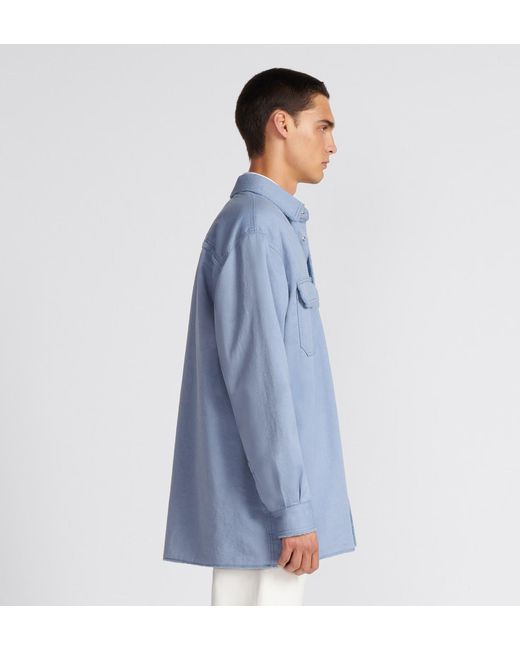 Dior Blue Homme 1947 Logo Embroidered Long-Sleeved Overshirt for men