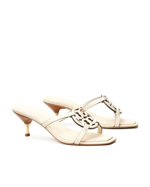 Tory Burch Metallic Logo Detailed Heeled Sandals