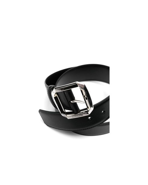 McQueen Black Logo-Engraved Buckle Belt