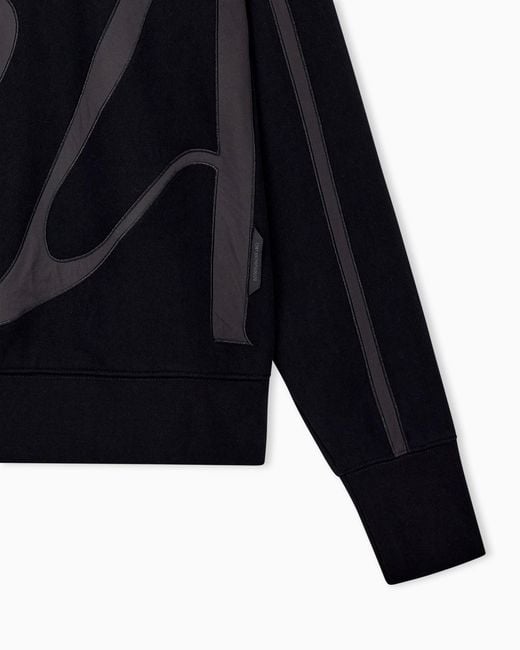 Emporio Armani Black French Terry Jersey Hoodie With Oversized Ea Embroidery for men