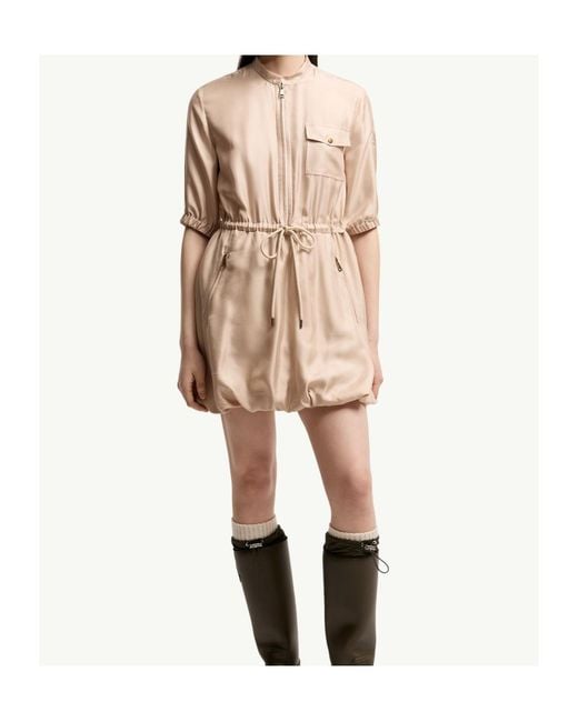 Moncler Natural Silk Twill Mini Shirt Dress