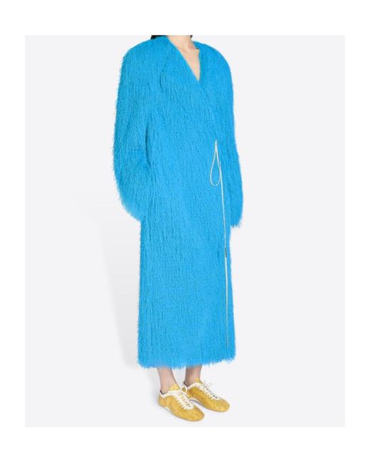 Dries Van Noten Blue Fringed V-Neck Coat