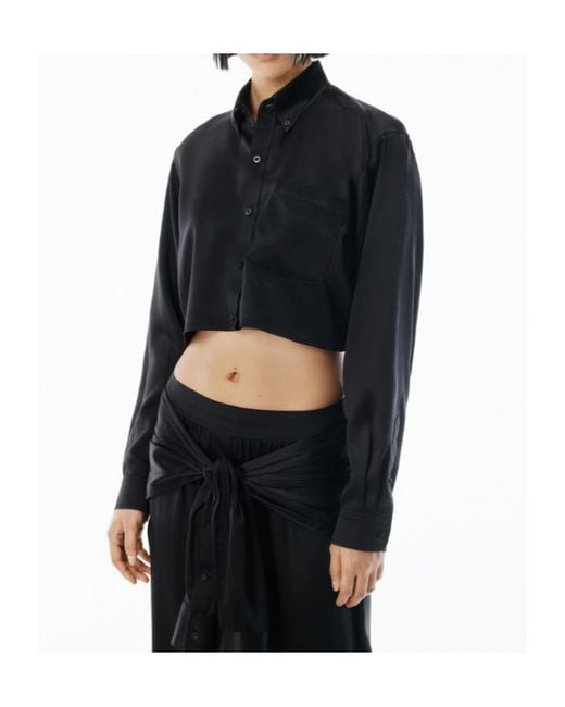 T By Alexander Wang Black Button-Up Cropped Shirt