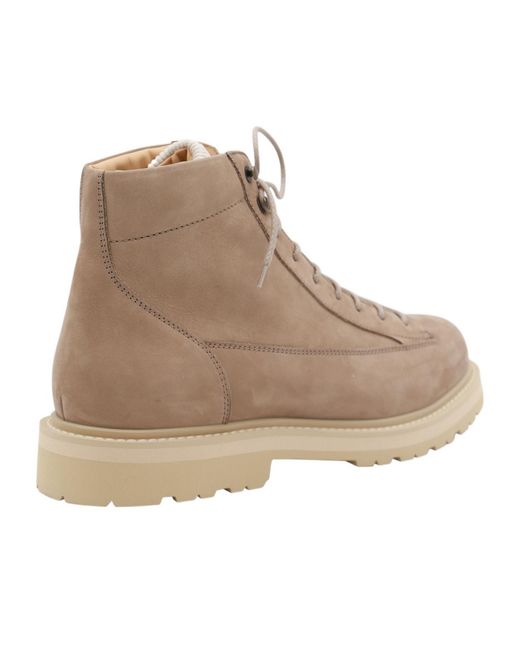 Brunello Cucinelli Brown Logo Patch Lace-Up Ankle Boots for men