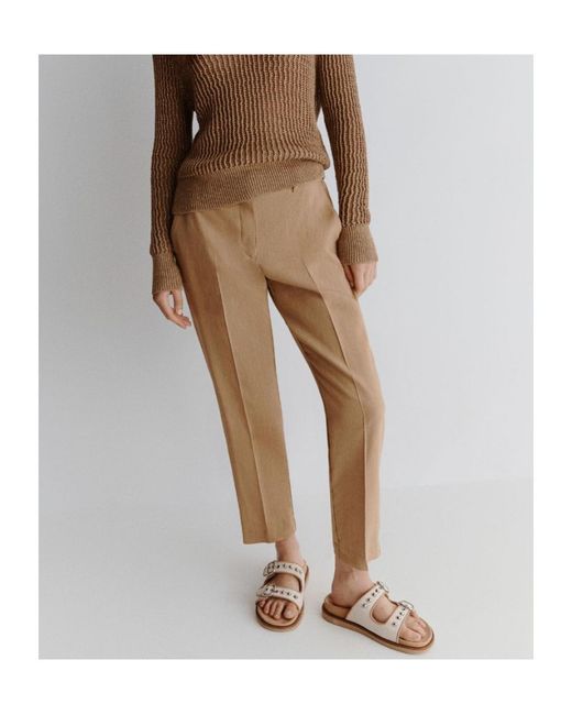 Marella Natural Slim-Fit Stretch Viscose And Linen Trousers