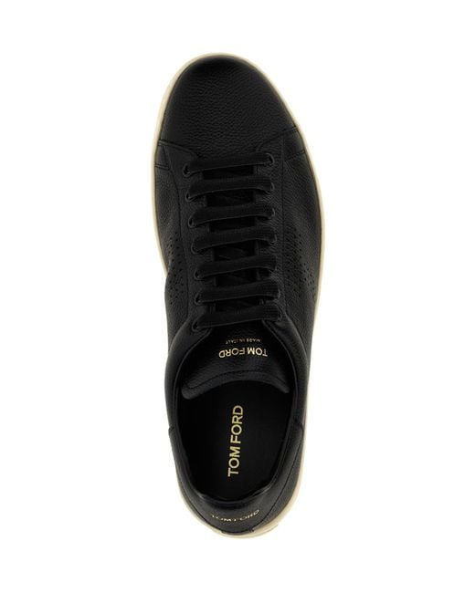 Tom Ford Black Warwick Leather Low-Top Sneakers for men