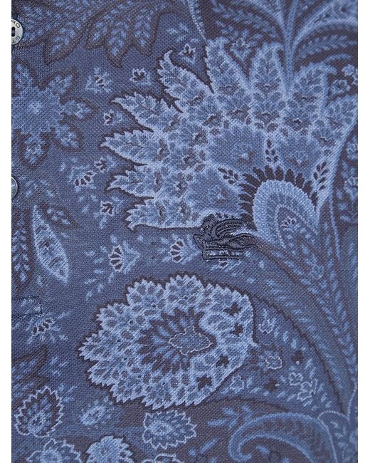 Etro Blue Arnica Paisley Short-Sleeved Polo Shirt for men