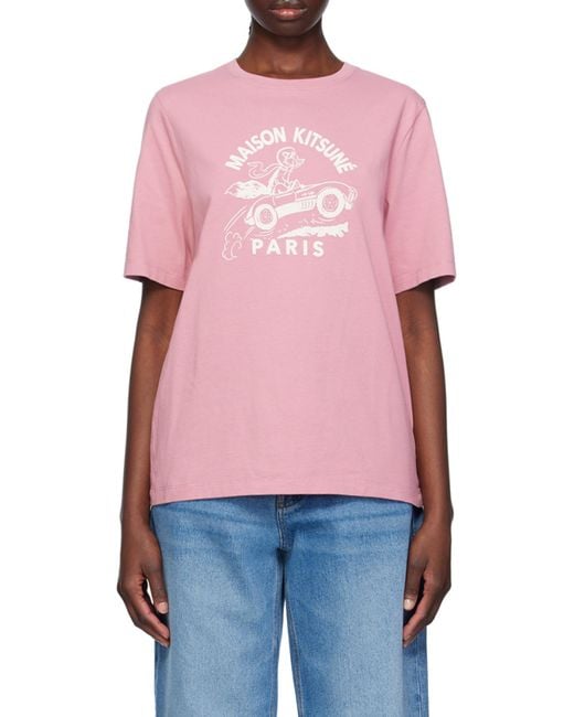 Maison Kitsuné Pink Maison Kitsuné Racing Fix Printed Crewneck T-Shirt