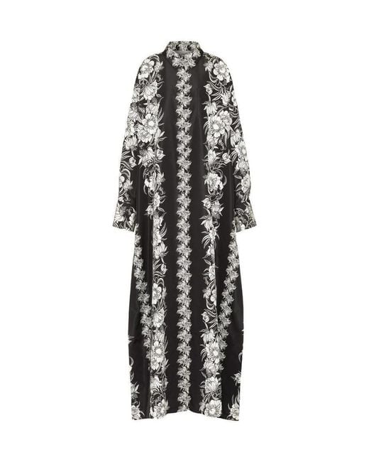 Valentino Black Floral Printed Long-Sleeved Dress