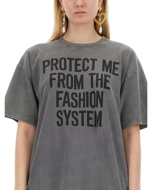 Moschino Gray Slogan-Printed Crewneck T-Shirt