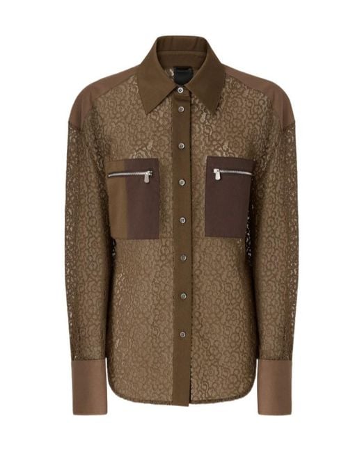 Pinko Brown Lace Panelled Shirt