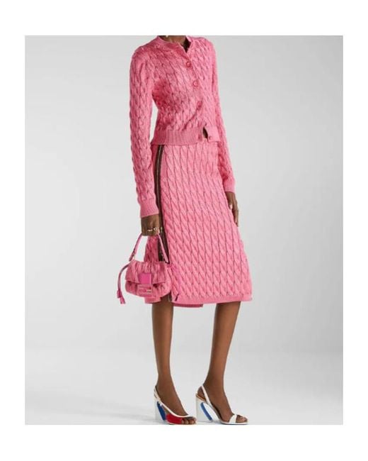 Fendi Pink Cable-Knit Side-Zipped Midi Skirt