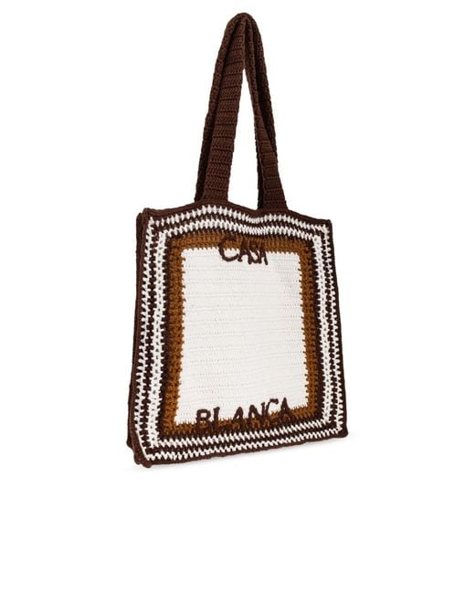 Casablanca White Logo-Embroidered Crocheted Tote Bag for men