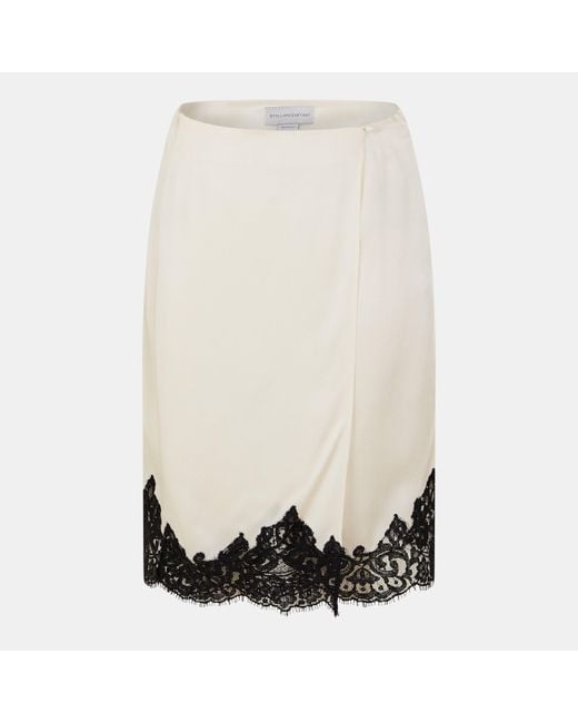 Stella McCartney White Lace-Trimmed Satin Midi Skirt