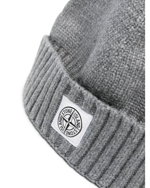 Stone Island Gray N04Z4 Logo-Patch Beanie