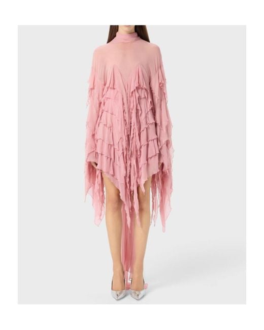 Blumarine Pink Short Georgette Dress With Ruffles