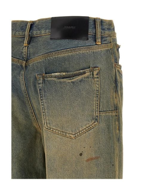 Purple Brand Green Dirty Oil Repair Straight Jeans for men