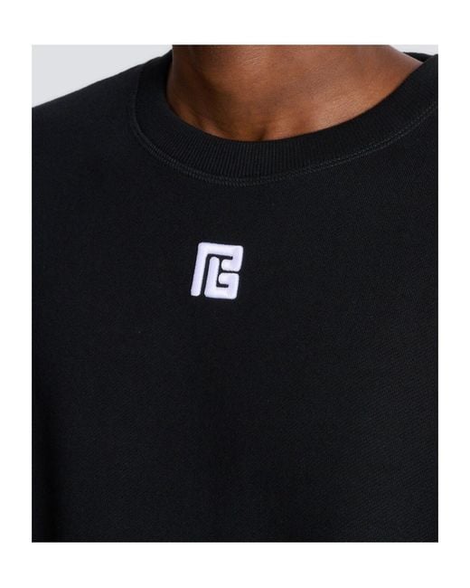 Balmain Blue Cotton Sweatshirt With Pb Embroidery for men
