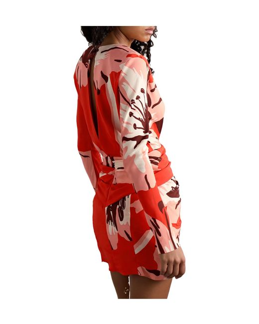 Johanna Ortiz Red Twist-Front Floral-Print Crepe Mini Dress
