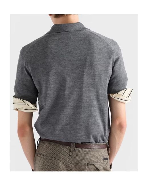 Prada Gray Superfine Wool Polo Shirt for men