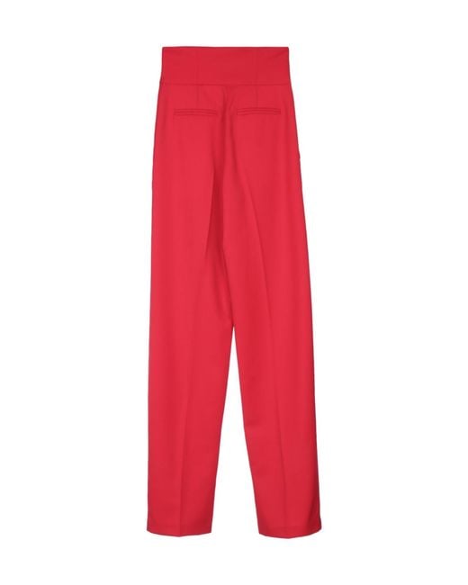 Elisabetta Franchi Red High-Waisted Wide-Leg Trousers