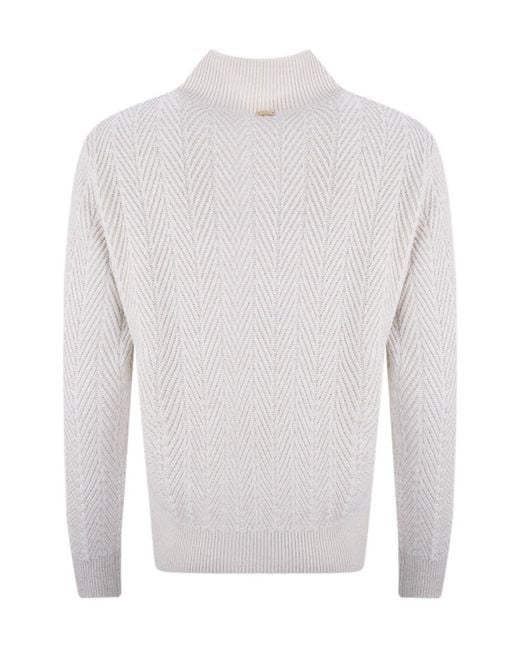 Herno White High-Neck Textured Sweater
