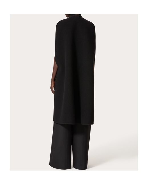 Valentino Black Straight Hem Crewneck Cape Coat