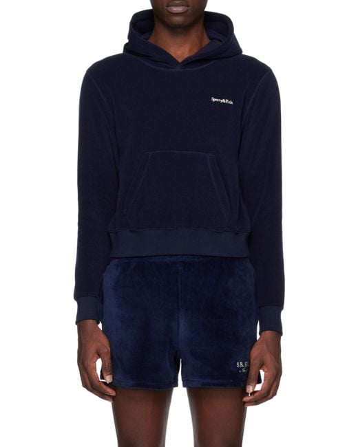 Sporty & Rich Blue Logo Embroidered Jersey Fleece Sweatshirt