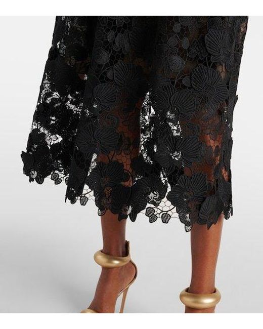Oscar de la Renta Black Floral Lace Bustier Gown