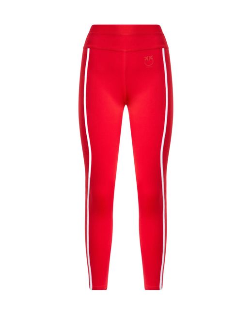 Pinko Red Side-Striped Slim-Fit Leggings