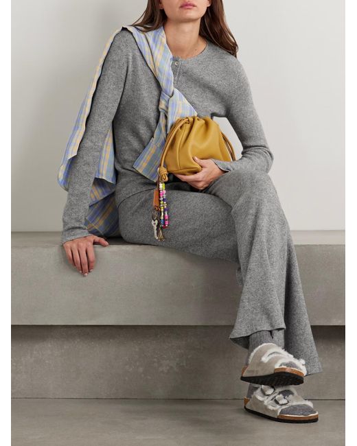The Elder Statesman Gray Delicash Ribbed Wide-Leg Casual Pants