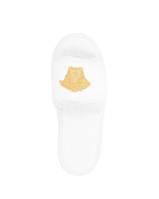Versace White Logo Monogram Platform Slides