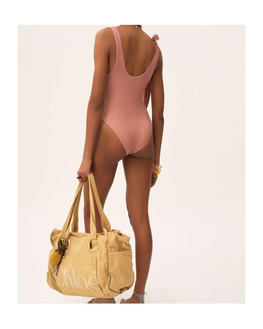 Chloé Chloé Knotted-Strap One-Piece Swimsuit in Pink | Lyst