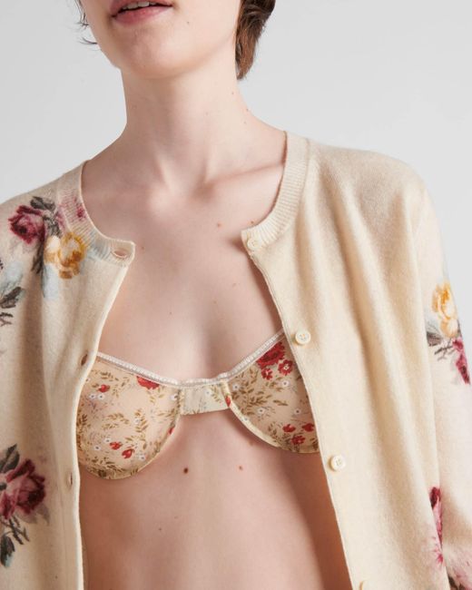 Prada Natural Allover Floral Printed Bra