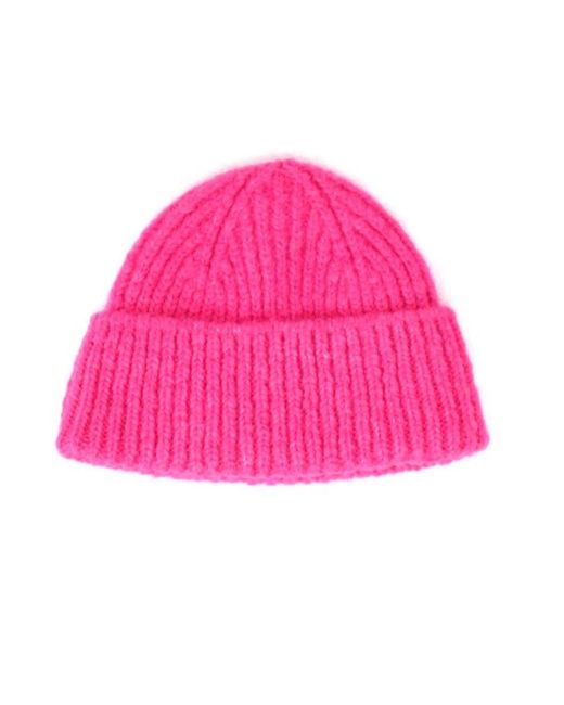 we11done Pink Logo Knitted Hat for men