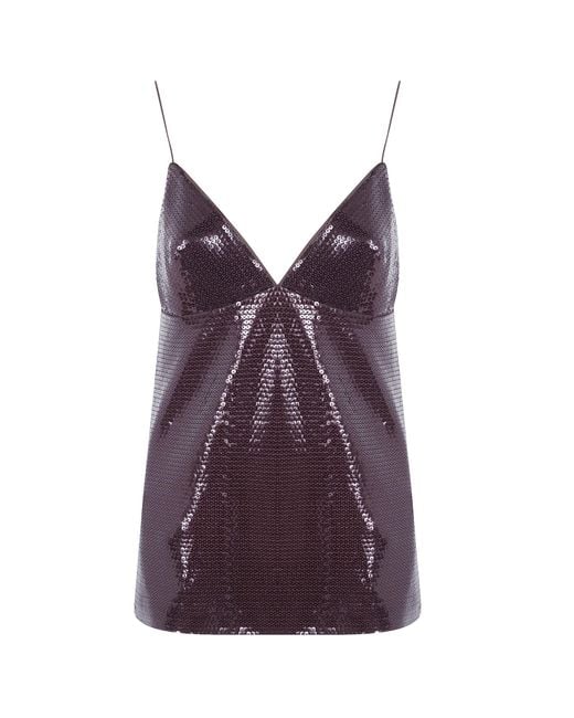 Alberta Ferretti Purple Spaghetti Straps Glossy Sequin Top