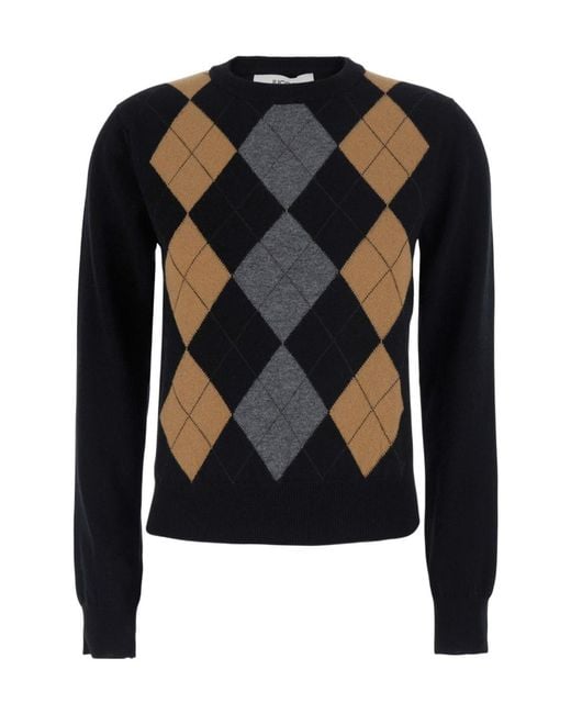 Jucca Blue Argyle Crew Neck Knitted Sweater